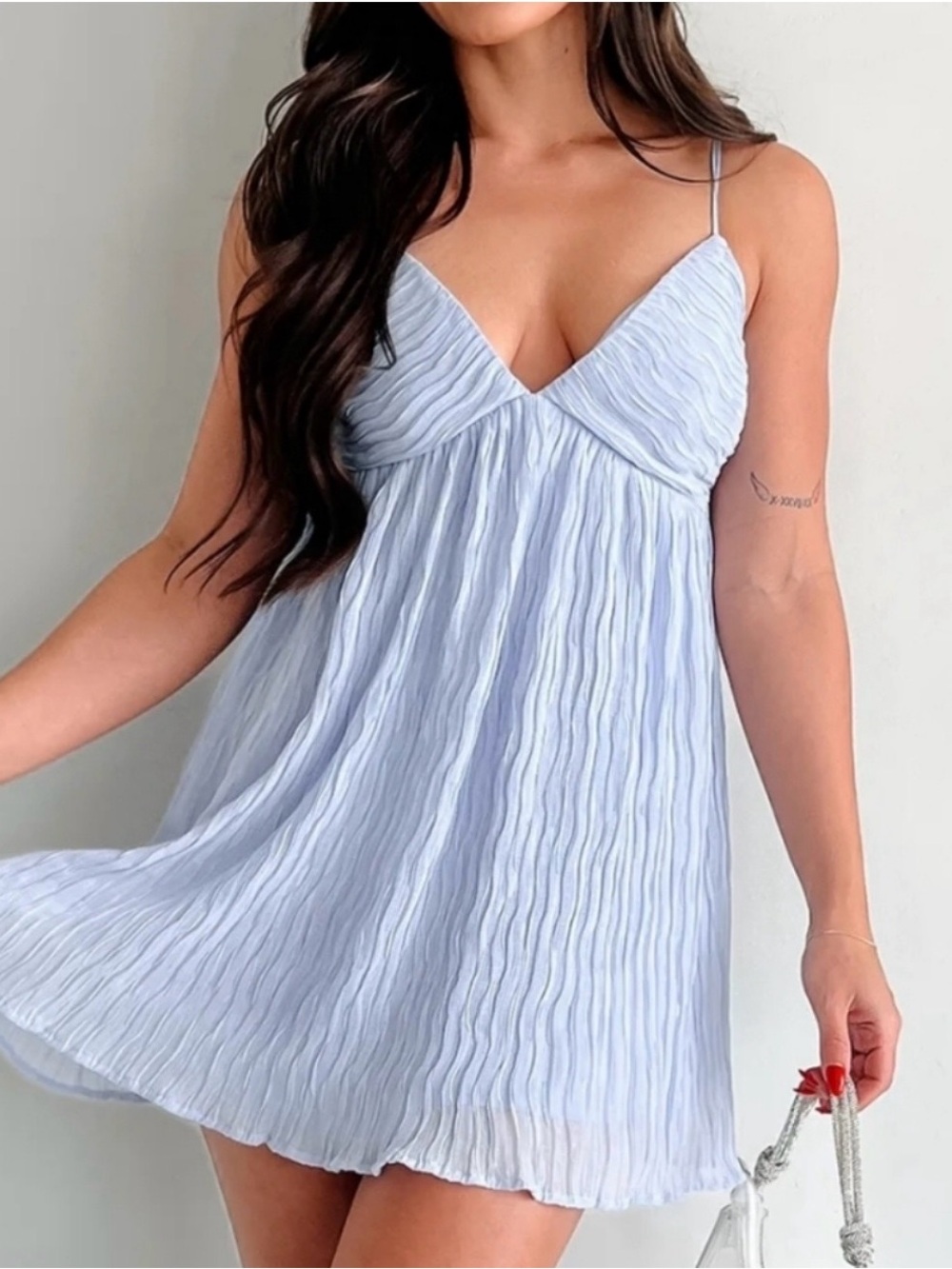 NWT Le Lis Pale Blue crinkle Spaghetti Strap Mini Dress size xs